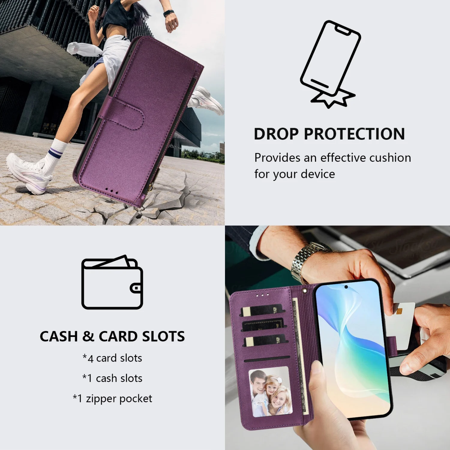 Skórzane etui z zamkiem błyskawicznym do Samsung Galaxy A13 A23 A33 A53 A73 A12 A22 A32 A52 A72 A21 A31 A51 A71 A10 A20 A30 A50, etui typu flip. — zdjęcie produktu 6