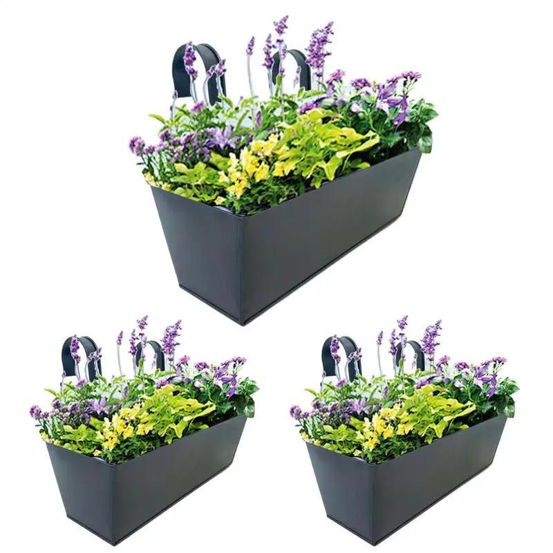 

Deck Railing Planter Boxes 3X Metal Rail Box Fence Planter With Detachable Hooks Fence Garden Gardening Containers For Outside
