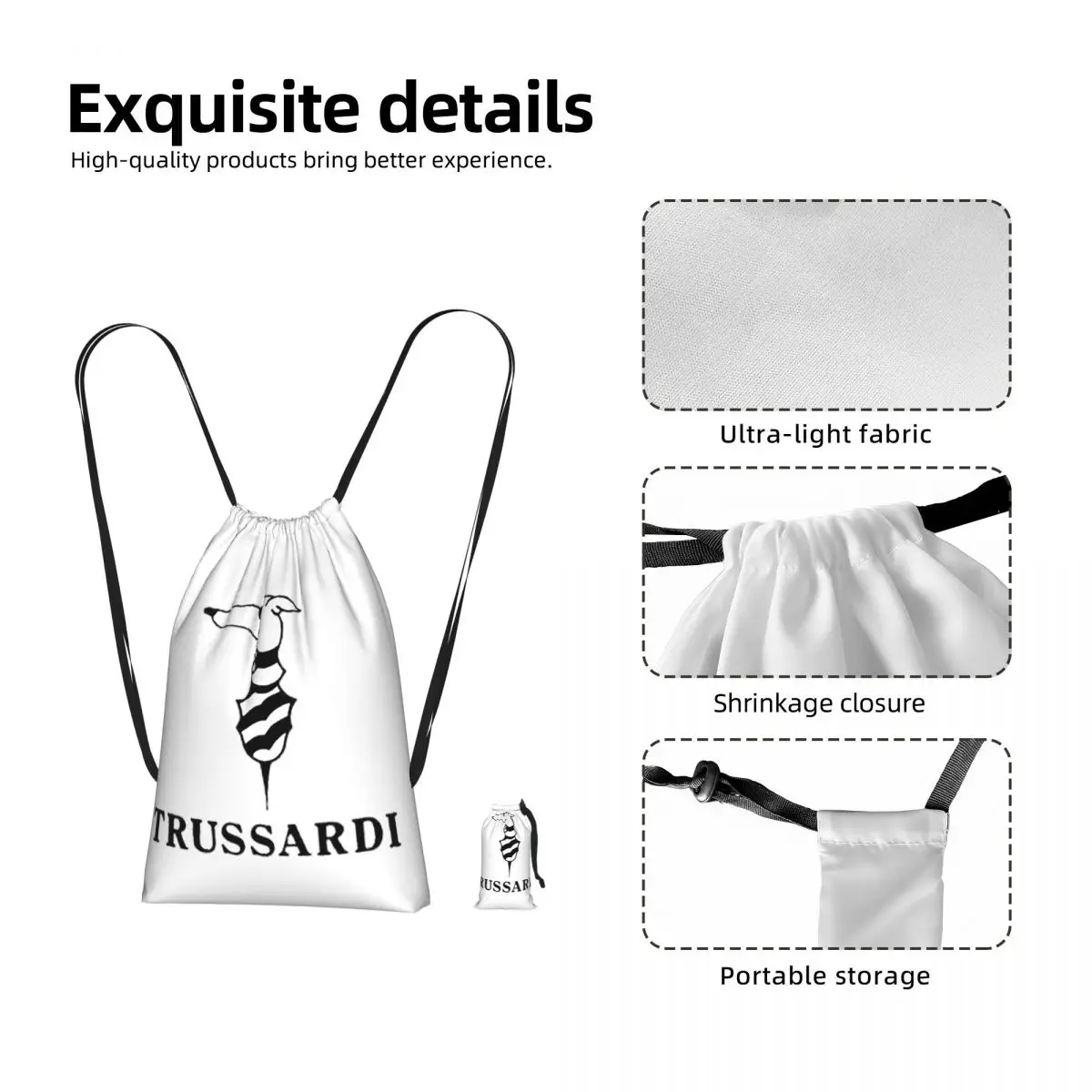Trussardis Logo Drawstring Backpack hiking cycling Bag Lightweight Foldable Storage Drawstring Bag for Men Women