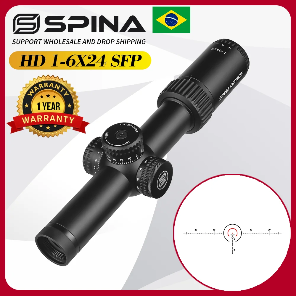 

SPINA OPTICS LPVO SFP 1-6x24 SFP Red Illuminant Compact Sight Tactical Hunting Riflescope Carbine PCP AR15.223.556 22LR.308.7.62
