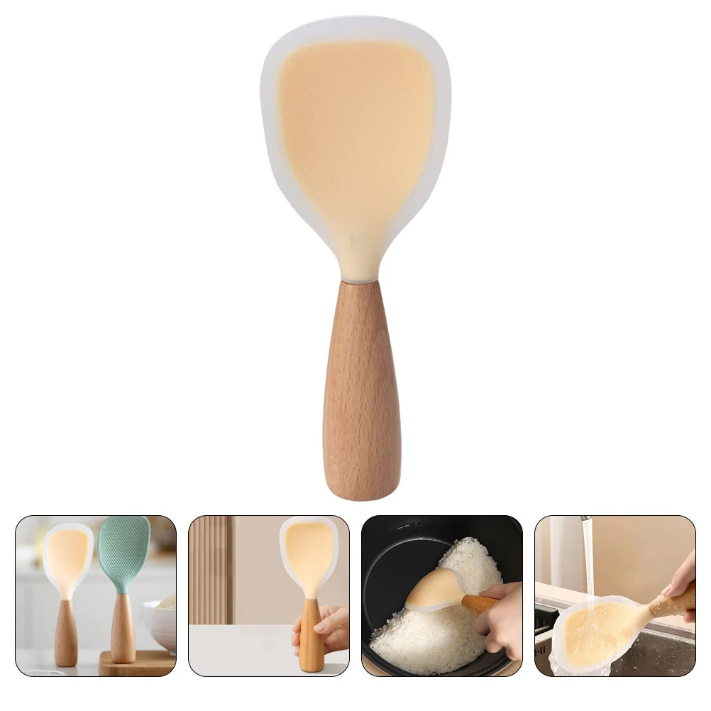 

Silicone Rice Spoon Scooper Standing Paddle Cooker Soup Ladle Convenient Compact Non-slip