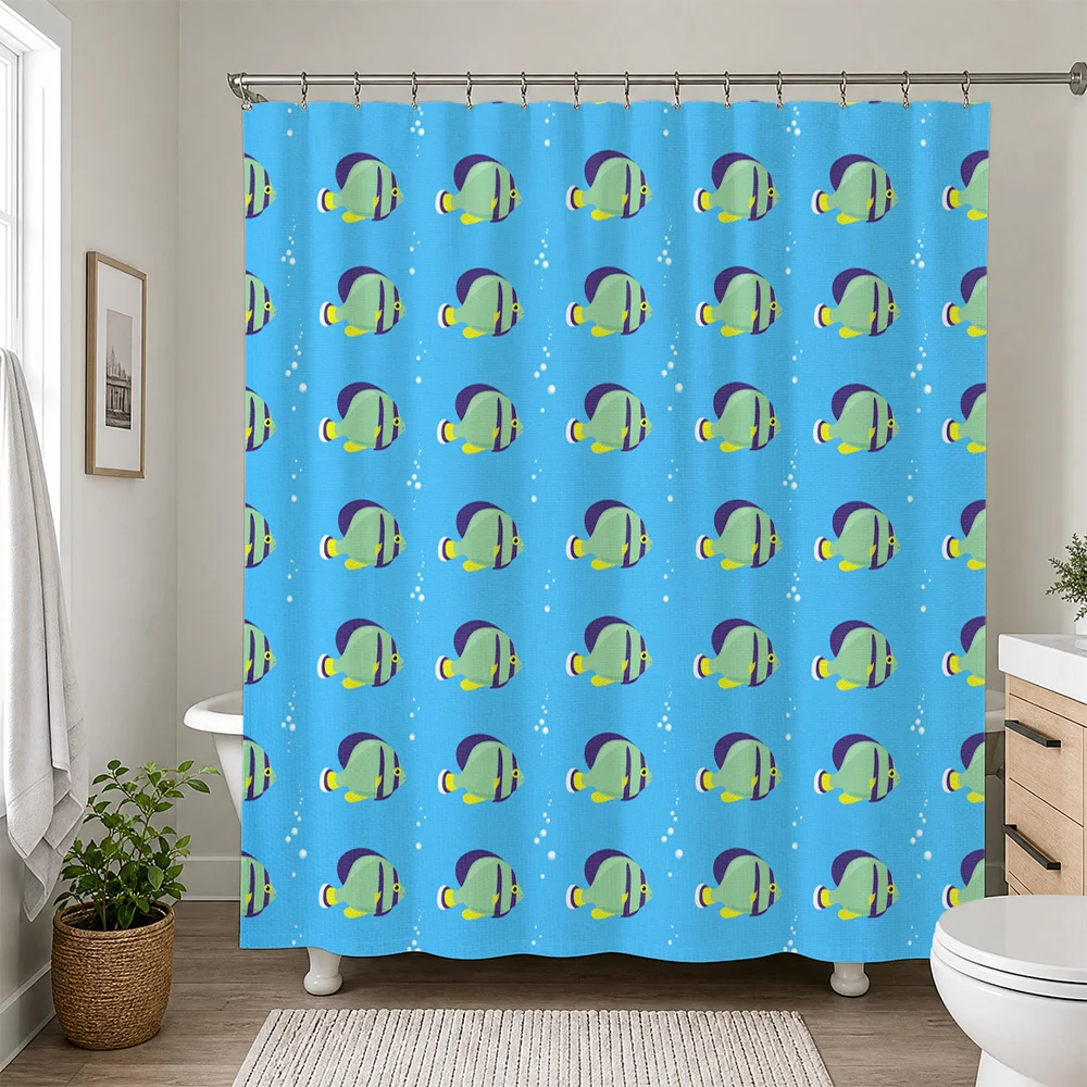 Cute Blue Aquatic Pond Life Pattern Shower Curtain Tropical Cartoon Bathroom Accessories Home Decor Water Liner Bathroom Decorat