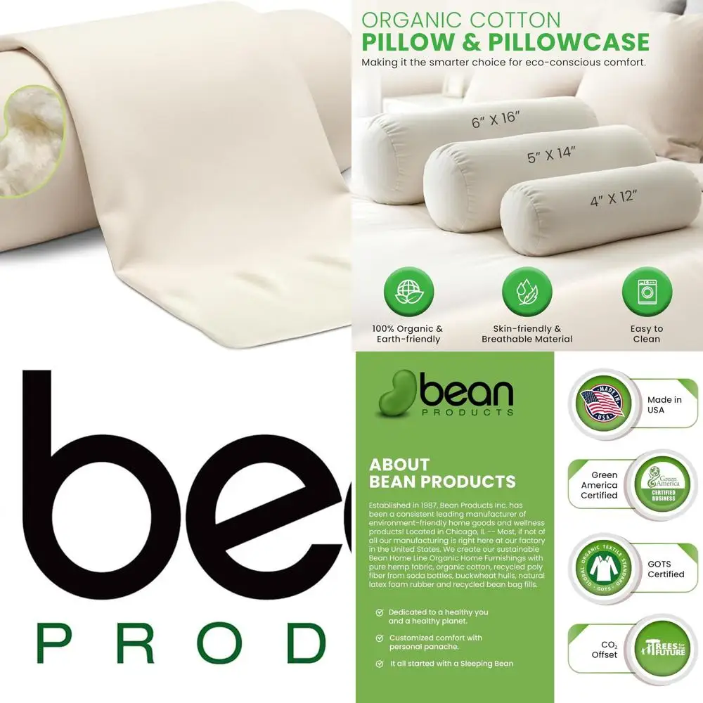 

Подушка для шеи из органического хлопка американского производства с наполнителем из капока и наволочкой — гипоаллергенная, дышащая, моющаяся — 6x16