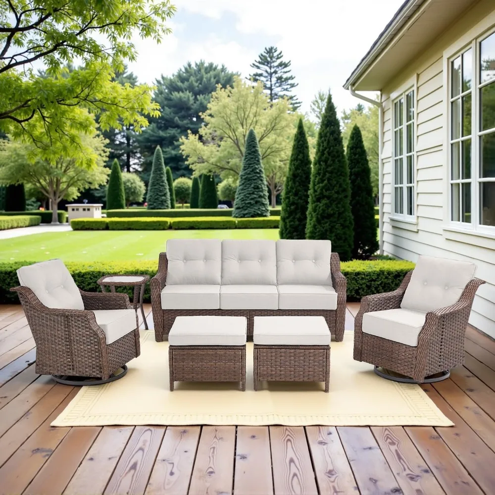 

High-back Outdoor Terrace Furniture Set, Rattan Outdoor Swivel Rocking Chair, All-weather Terrace Relaxation Set