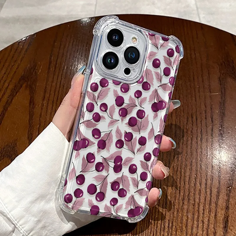 Transparent Phone Case For Samsung Galaxy S26 S24 Plus S25 S23 Ultra A55 A57 A56 A36 A37 A07 A17 A27 INS Purple Cherry Cover