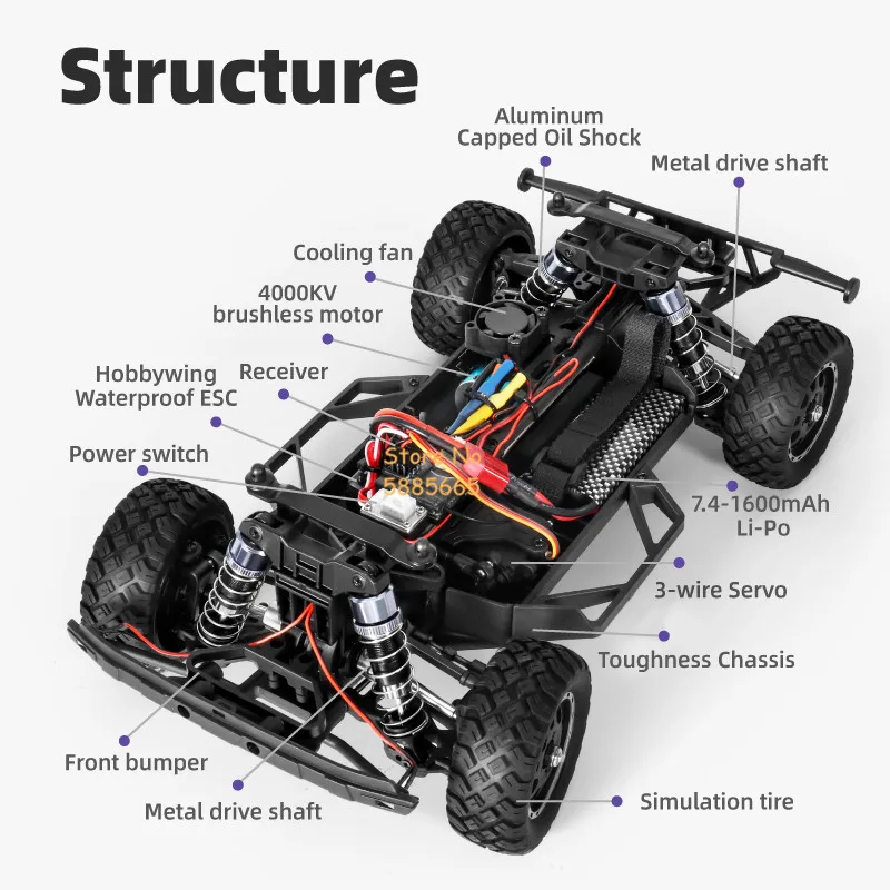 70KM/H Brushless RC Short Course Truck Car 2.4G 1:16 4WD LED Lighting Hydraulic Shock Absorber All Terrain Remote Control Car