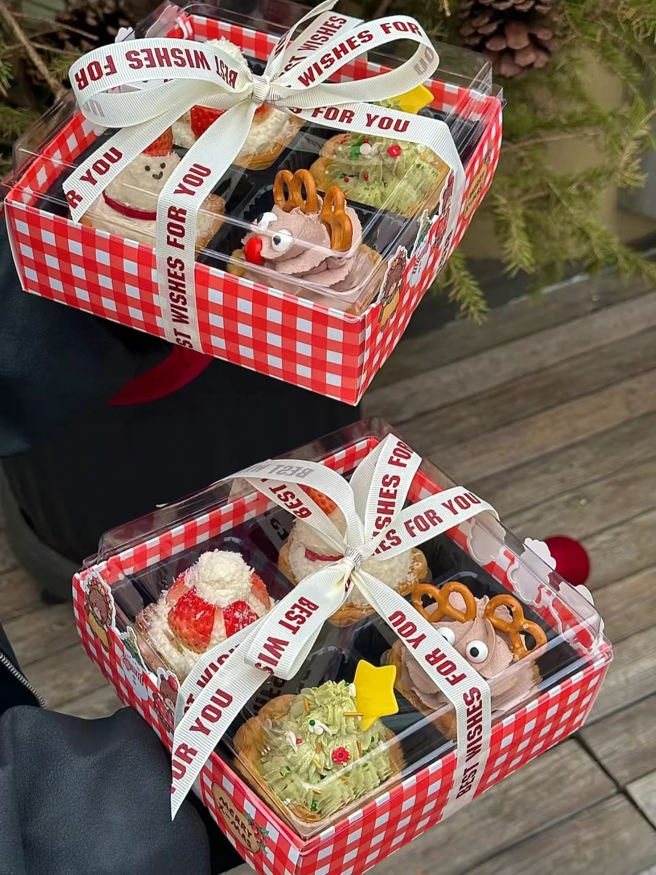 

Cisas 4-Carent Cake Box New Year Four Happin Cake Dert aron Paaging Box Four Pile Cake Box Kitchen Baking...