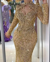 Gold Crystals Cut-out Prom Dresses Luxury Dubai Wedding Party Dresses Formal Mermaid Sequins Women Dinner Evening Dresses 2025