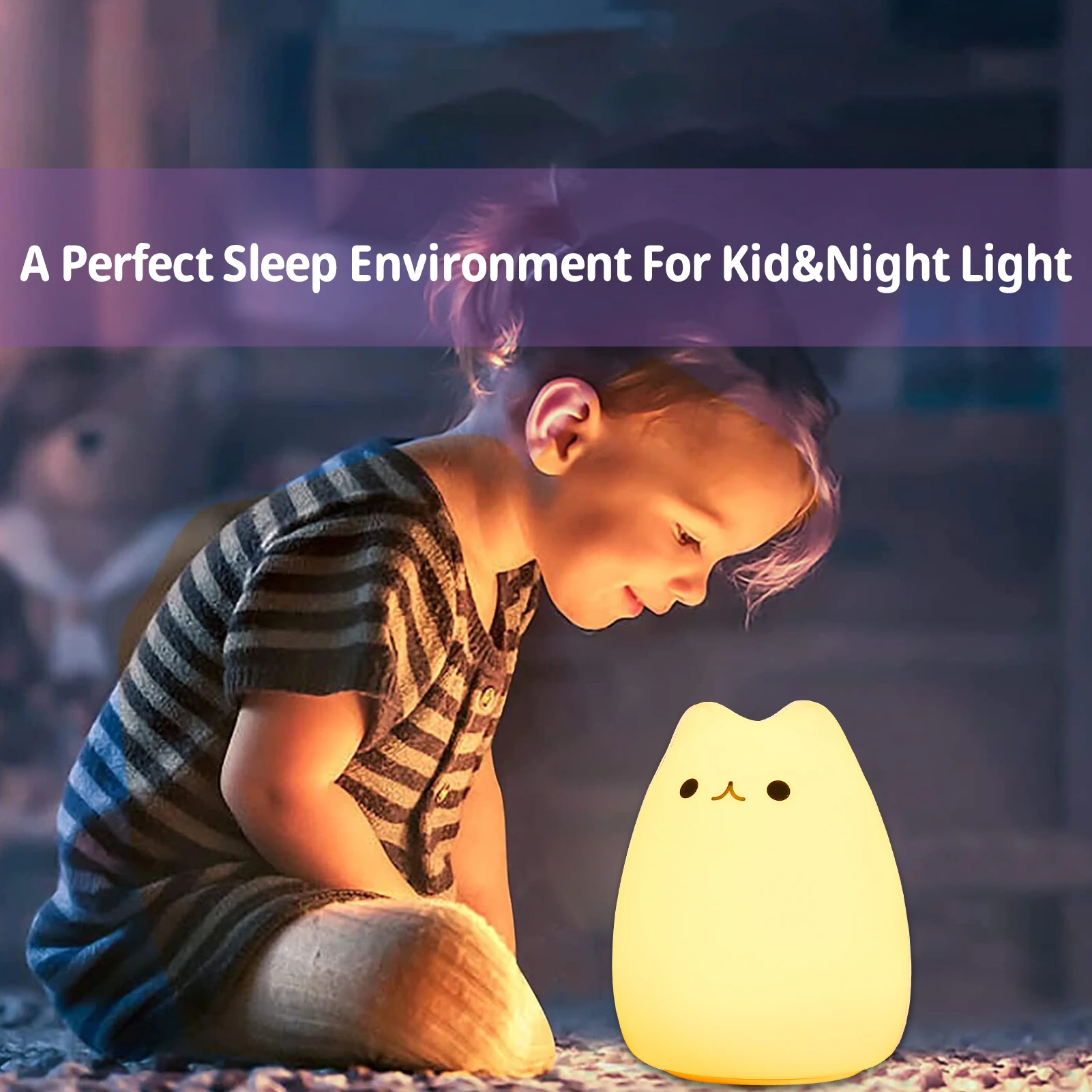 Cute Silicone LED Night Light For Baby Kids Children Bedroom Touch Sensor Remote Cat Lamp Decoration Room Decor Holiday Gift Toy