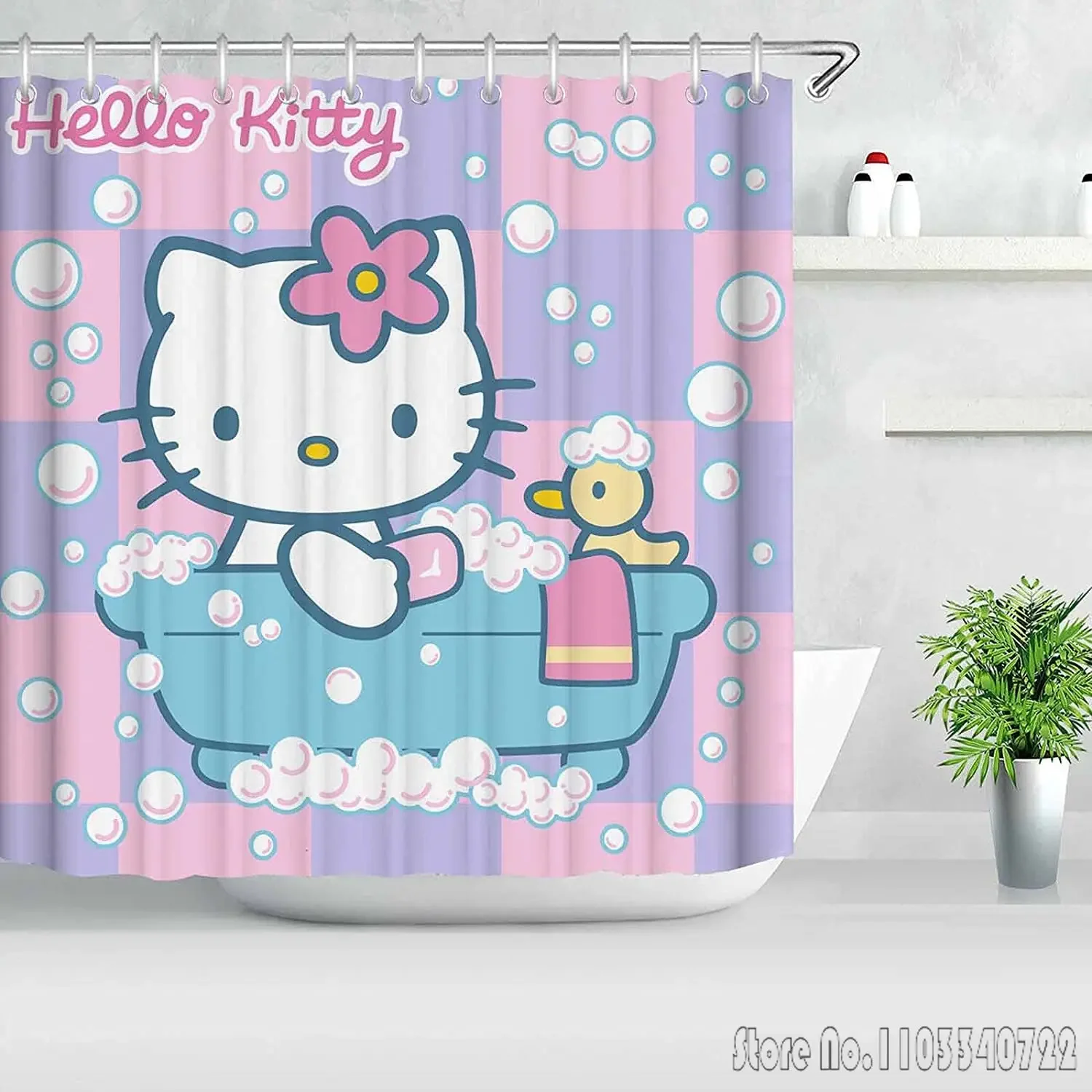 Hello Kitty Shower Curtain Cute Printed Cartoon Bathroom Accessories Decor Sets Full Set Luxury Curtains Home Decor Anime