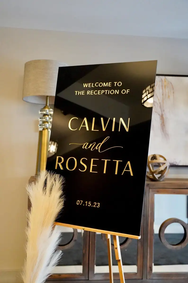 

White Acrylic Wedding Sign With 3D Mirror Gold Names Wedding Welcome Sign Engagement Modern Wedding Sign 3D Welcome Signage