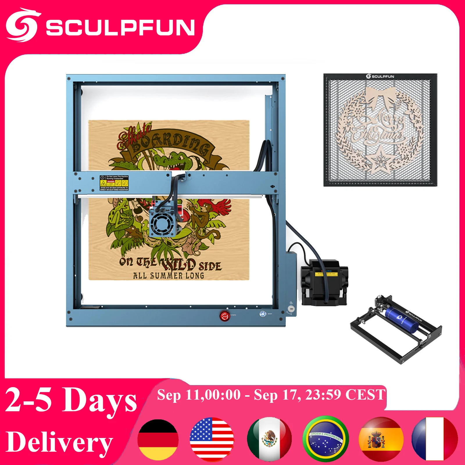 SCULPFUN SF-A9 Laser Engraving Machine CNC Laser Cutter and Engraver Honeycomb Board Rotary Roller With Automatic Air Assist