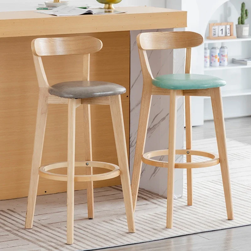 Silla de Bar de madera maciza nórdica para uso doméstico, muebles con respaldo moderno y Simple, Taburete Alto