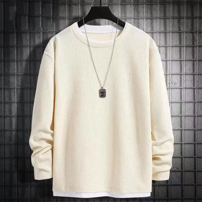 Men's Plus Size All-match T Shirt Tops Spring Autumn New Long Sleeve O-neck Loose Hoodie Street Casual Fashion Men Clothing