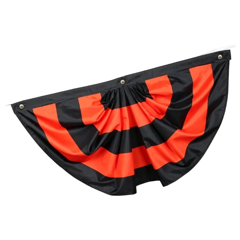 Halloween Half Fan Flag Pleated Banners Hanging Decors with Metal Grommets for Mantels Doorways Wall and Storefront KXRE