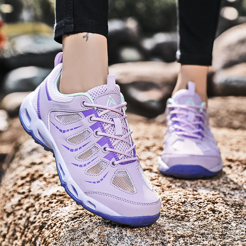 Women Hiking Sneakers Anti-Skid Trekking Shoes Footwear Wear-Resistant Breathable Shoes Elastic Rope Shoelace Sneaker