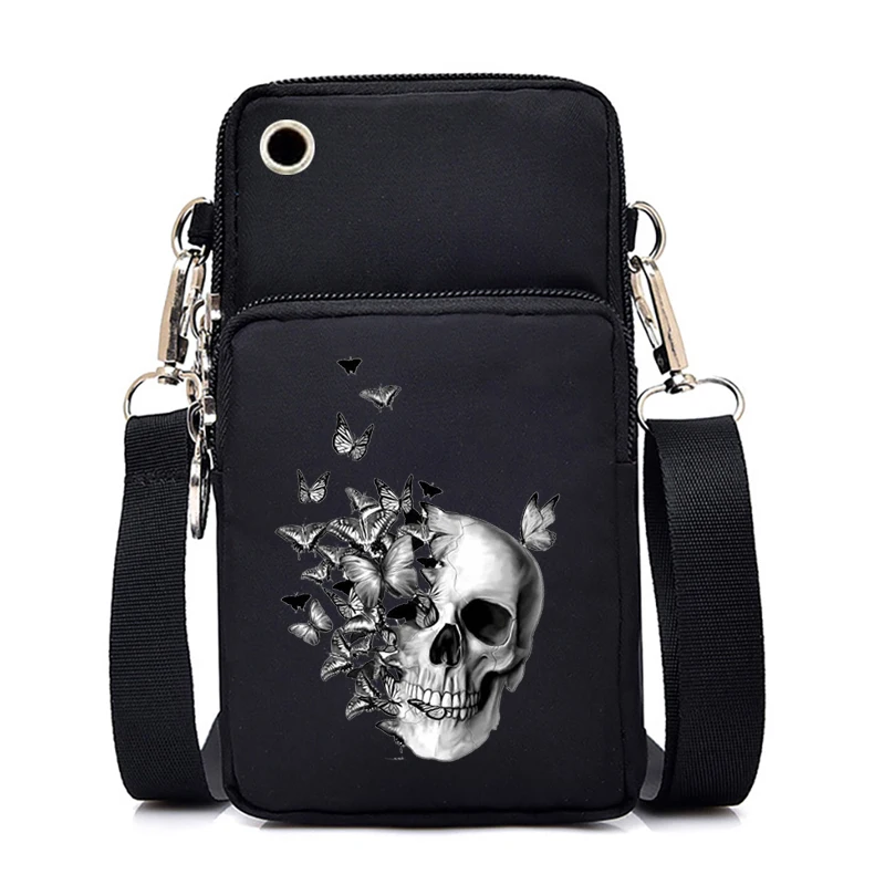 Skull Flowers Fashion Women Mobile Phone Bag for Iphone/huawei/xiaomi Universal Harajuku 90s Women Wrist Purse Messenger Bags