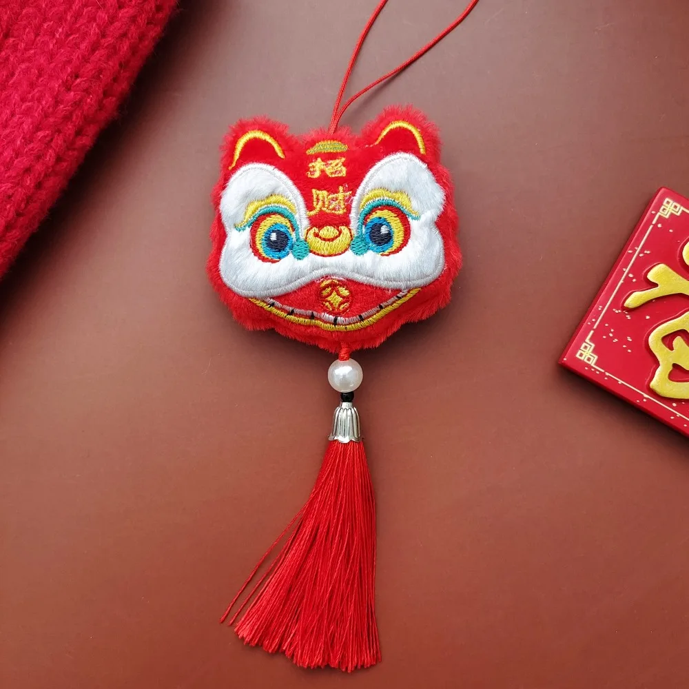 Chinese Style Lion Dance Tassels Pendant Awakened Lion Cartoon Lion Dance Keychain Red Decorative Horse Mascot Plush Doll