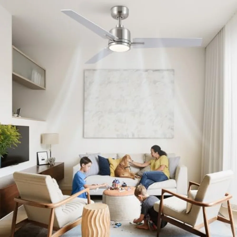 Ceiling Fans with Lights Remote Brushed Nickel Ceiling Fans Dimmable 3 Color Temperature Timer 3 Blades 6 Speed Modern Fan Quie