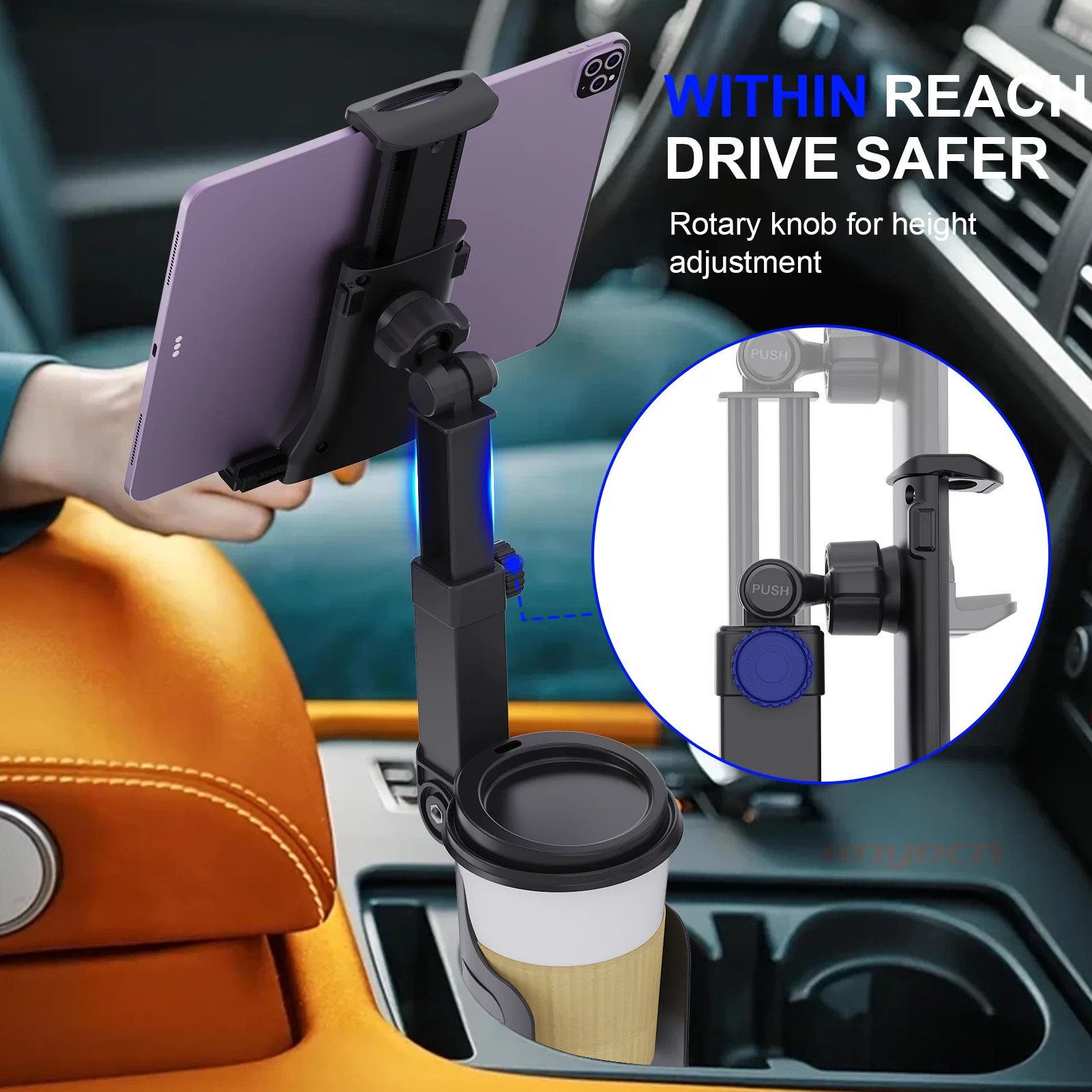 Adjustable Car Cup Holder Tablet Stand, 4-12 Inch Phone and Tablet Mount, Secure Cup Base for Navigation and Viewing in Vehicle