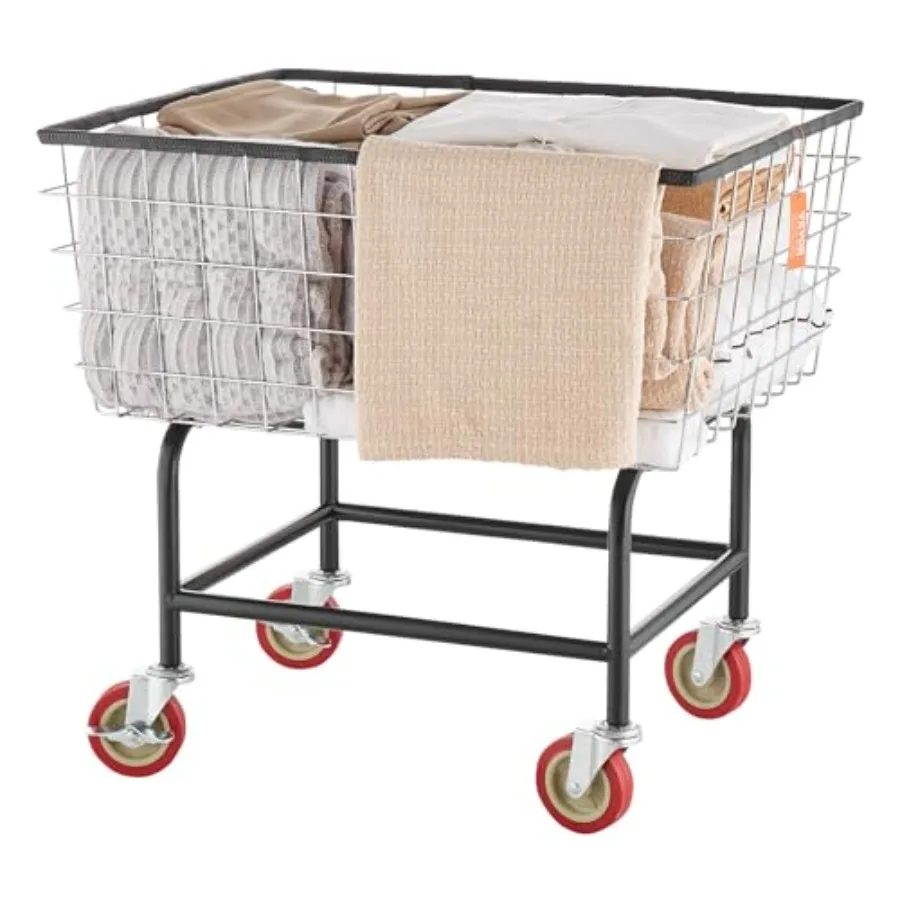 

Wire Laundry Cart, 2.8Bushel Wire Laundry Basket with Wheels, 26.7''x21.7''x26.4'' Commercial Basket Cart, Steel Frame with Chr