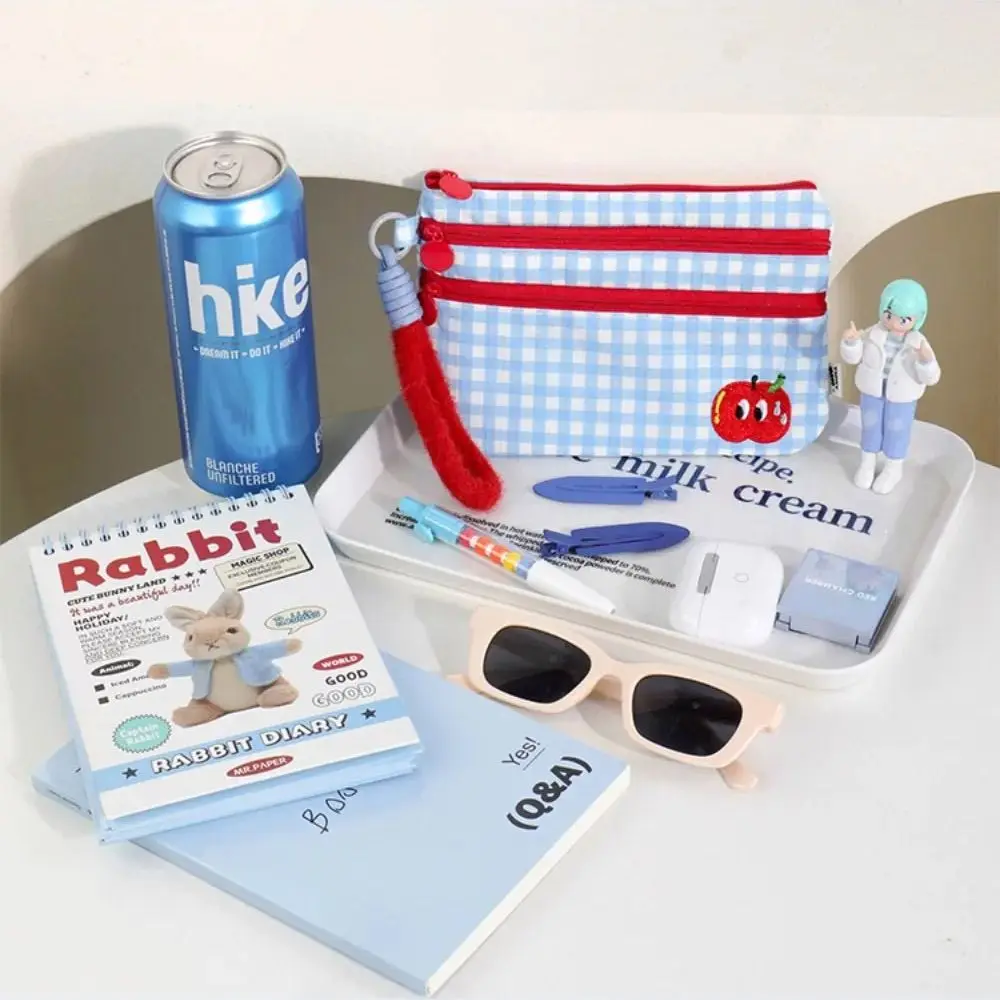 

Multiple Card Slots Passport Holder Wallet 3 Layer Blue Plaid Portable Passport Bag Cat Cartoon Travel Storage Passport Clip