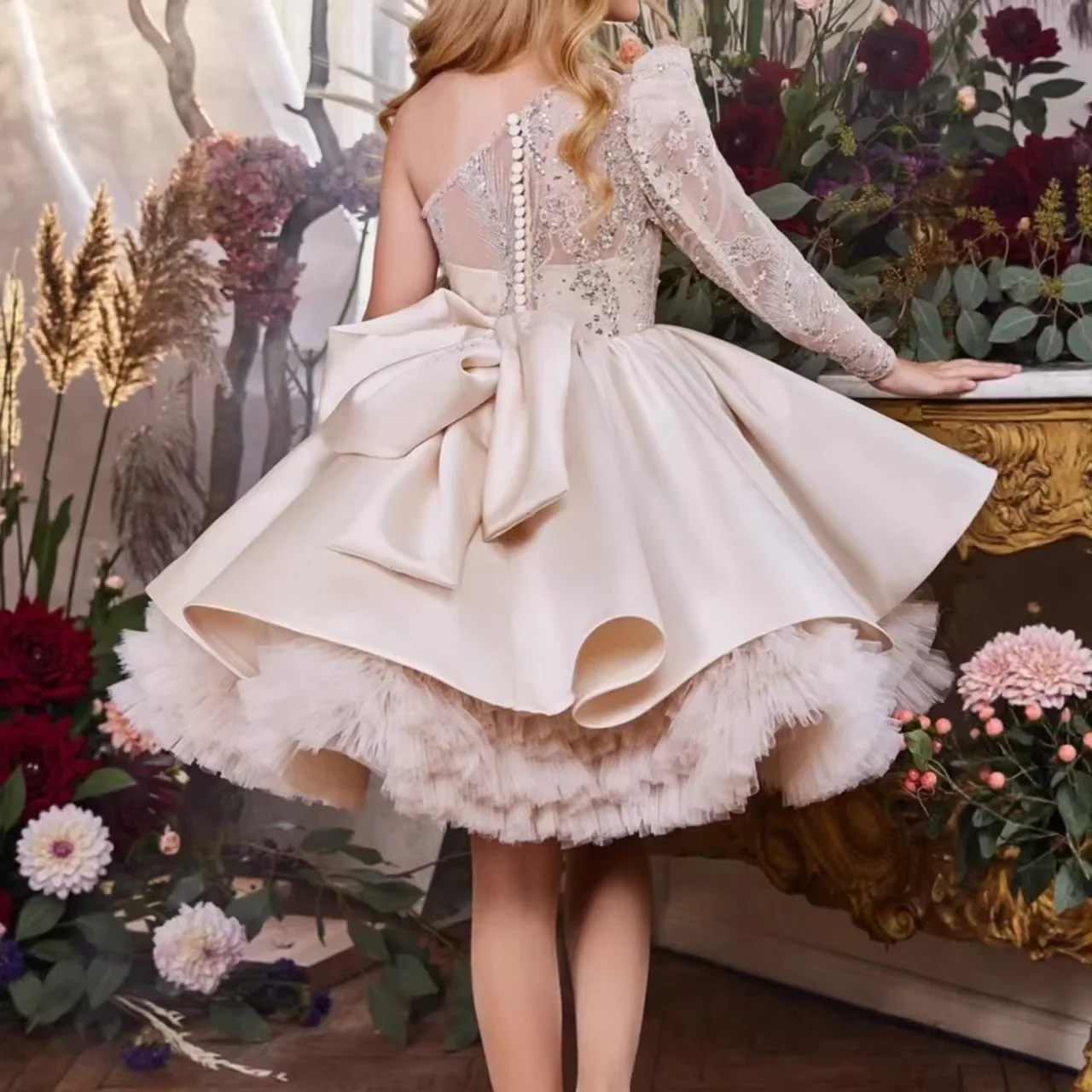 

Праздничное платье для девочек на первый Рождественский праздник: свадебное платье подружки невесты с одним плечом, пайетками и рюшами