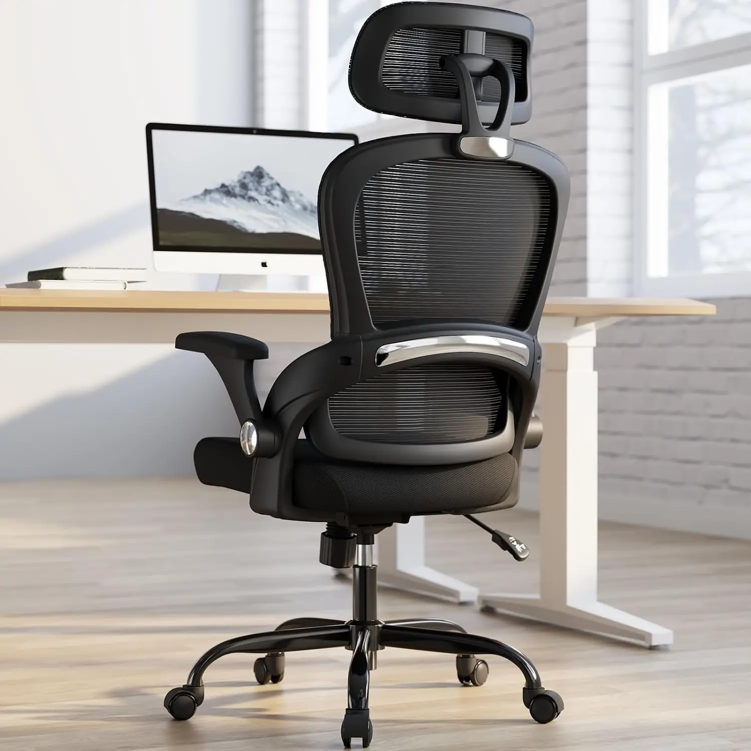 Ergonomic Office Chair With Headrest Support High Back Mesh Desk Chair With Adjustable Lumbar Support 330 lb Capacity Wide Seat Comfy Computer Task Chair Black