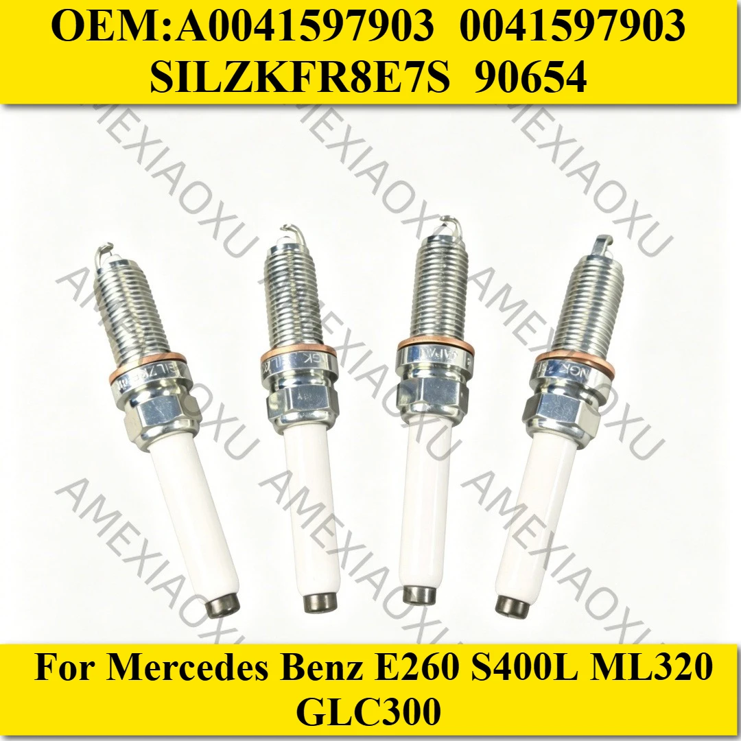 4 Stück A0041597903 SILZKFR8E7S 90654 Platin-Zündkerze für Mercedes Benz E260 S400L ML320 GLC300 0041597903 Autoteile AMEXIAOXU