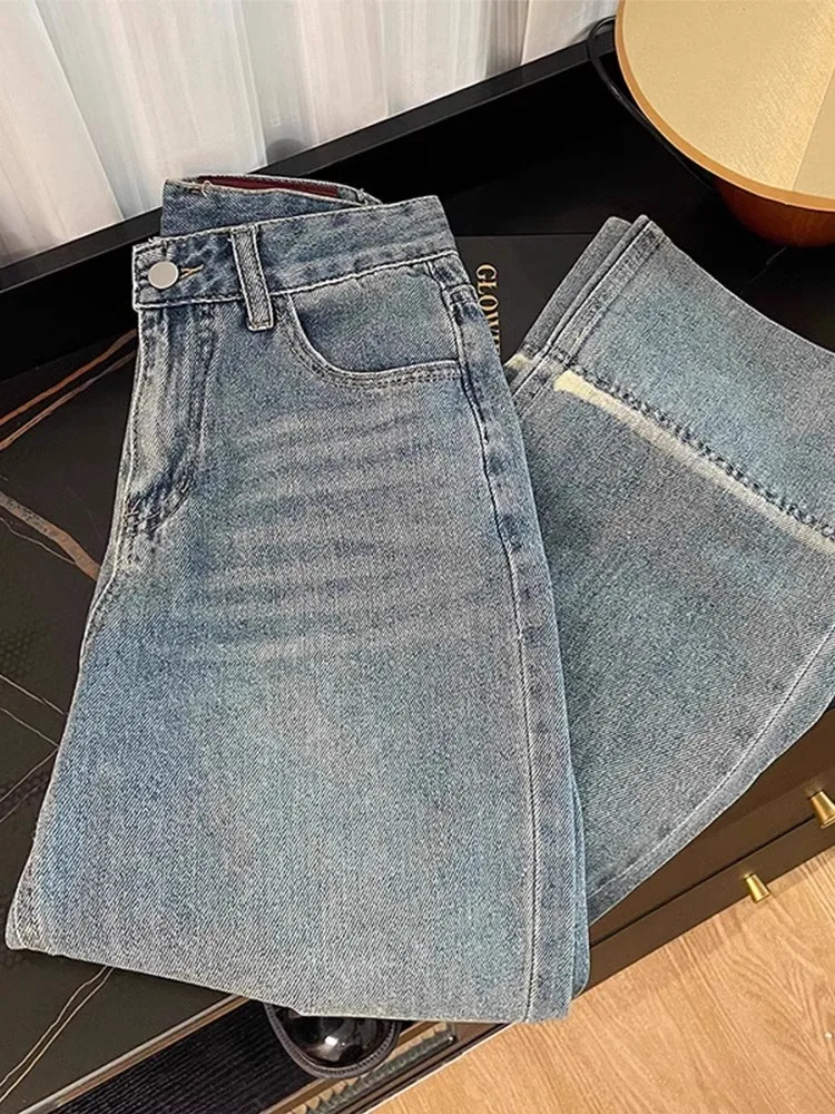 Plus Size 3xl 4xl Jeans hose für Frauen High Taille Mode lose weites Bein neunte Jeans Straßen kleidung weiblich koreanisch beliebt