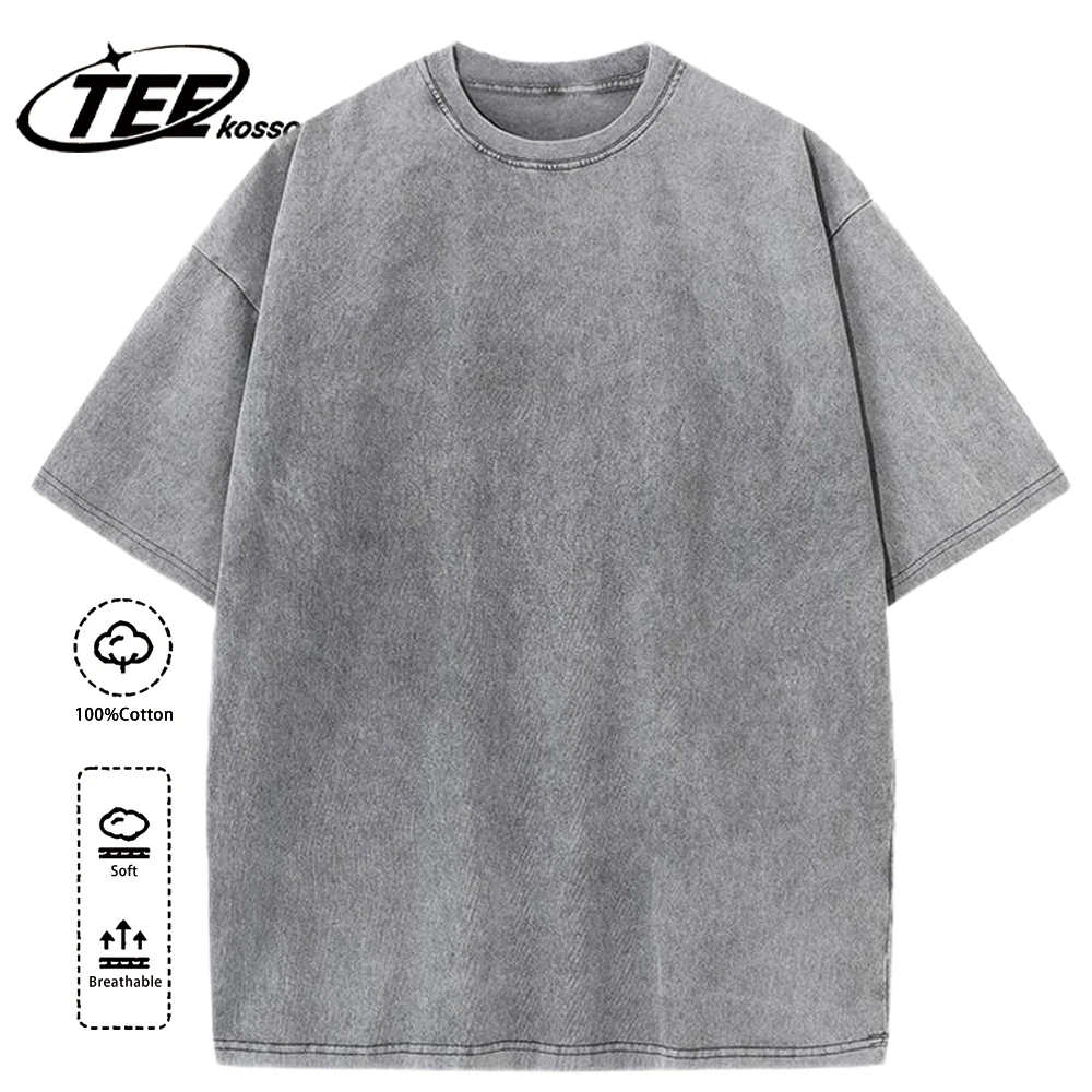 230g Baumwolle Retro Punk T-Shirt Drop Schulter Ärmel Männer Frauen Vintage Kurzarm T-Shirts einfarbige Hip Hop lose T-Shirts – Detail 12