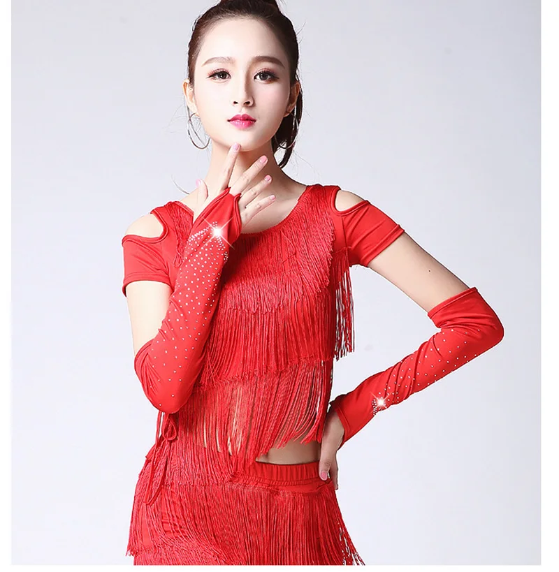 Sexy Lace Gloves Latin Stage Dance Stage Performance Arm Sleeves Female Mesh Flash Drilling Rhinestone Half Finger Gloves S155