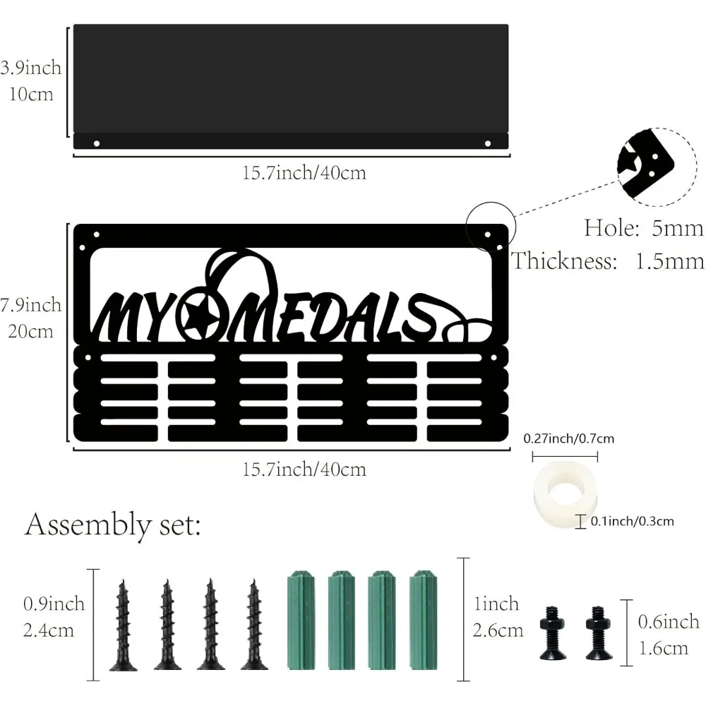Medal Trophy Holder Medal Hanger Display with Shelf Stand Sports 4 Rows Wall Mount Hold 70+ Medals for Gymnastics Making Kit