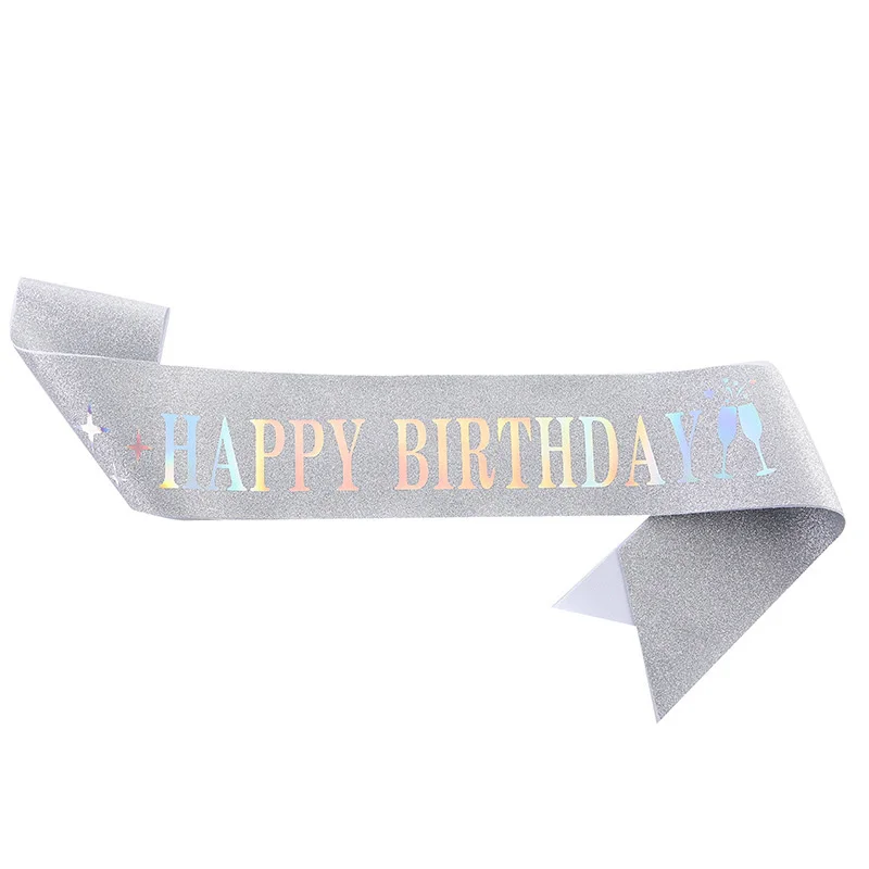 Fashionable Soft Birthday Party Ribbon Personalized Glitter Cloth HAPPY BIRTHDAY Print Bronzing Colorful Letters Shoulder Strap