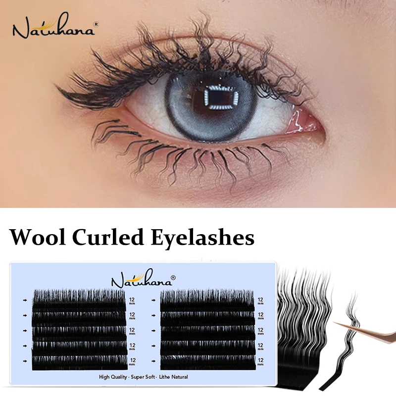 

NATUHANA 3D Curly Wool Lashes Curl Eyelashes Fluffy Thick Fasle Eyelashes Natural Long Handmade Eye Lashes Extension