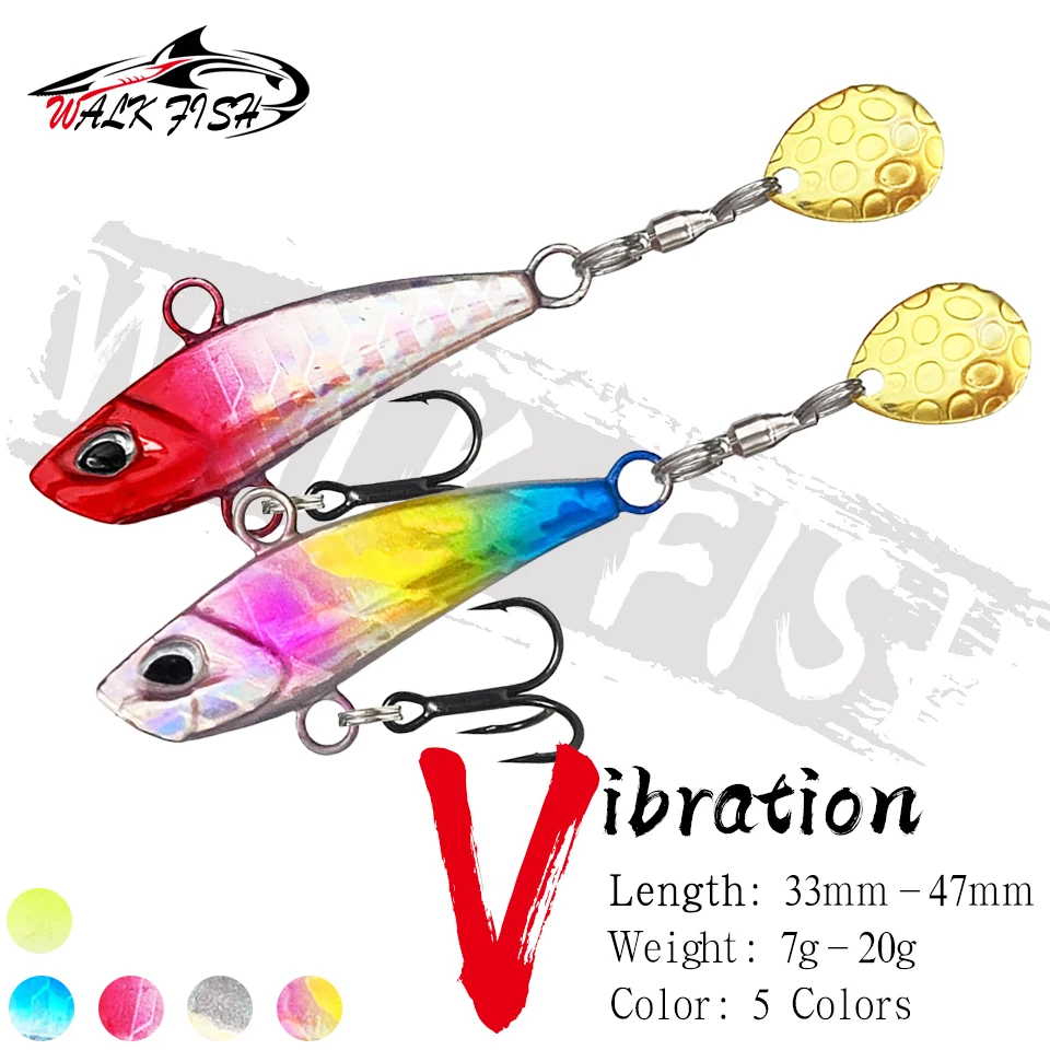 WALK FISH 7g 10g 15g 20g VIB Köder Mini mit Löffel Metall gefälschte Köder Blei Angelhaken Waschbecken Vibration drehen Fischgetriebe Messerkante Fisch