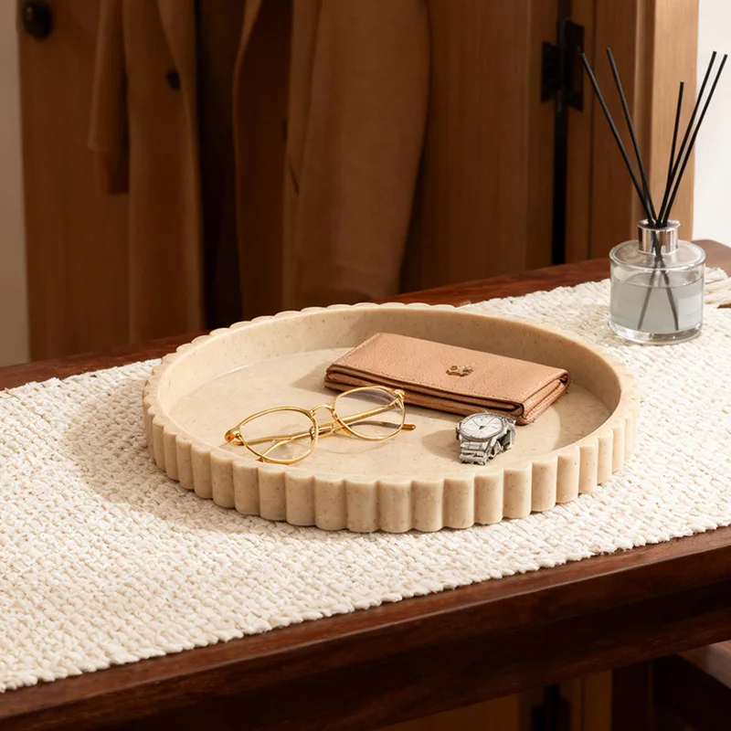 Wabi Sabi Wind Round Gear Tray Ornament Model Room Hotel Club Imitation Travertine Sandstone Storage Shelf Ornament