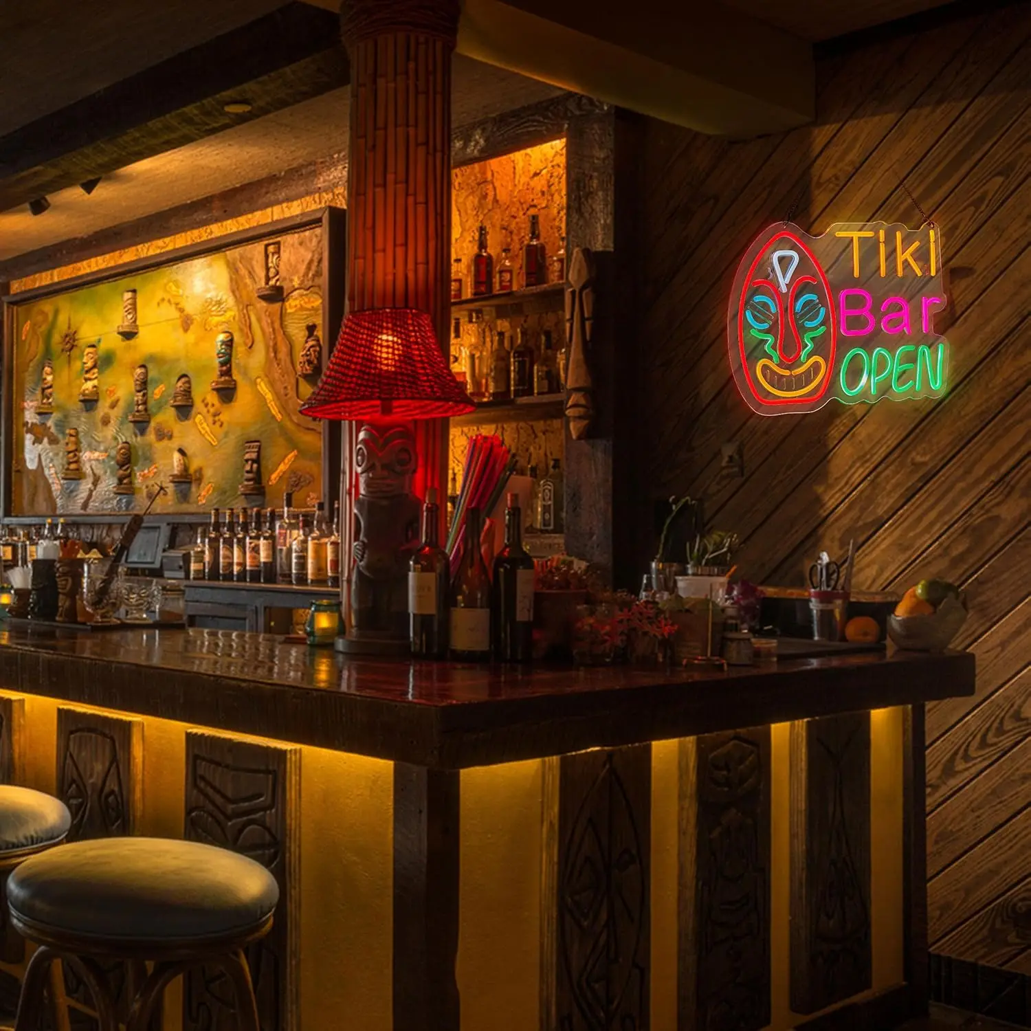 تيكي بار مفتوح LED النيون تسجيل البولينيزية ديكور USB ضوء النيون لصالة منتجع استوائي Luau حفلة عكس الضوء كوخ الشاطئ فناء ديكور #6