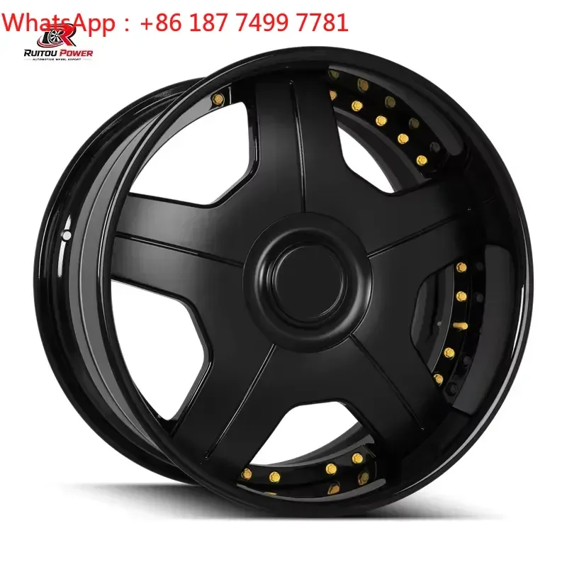 T6061 Aluminum Retro Classic 5 Spoke 18-26inch Forged Wheels Gloss Black Finish Gold Rivets for American Pickup & 4x4