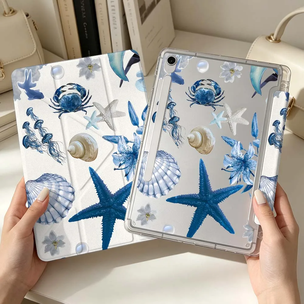 Cartoon Blue Sea Shells Soft For Samsung Galaxy Tab S6 S7 S8 S9 S10 S11 A8 A9 A11 Lite FE Plus 3Y Tablet Case
