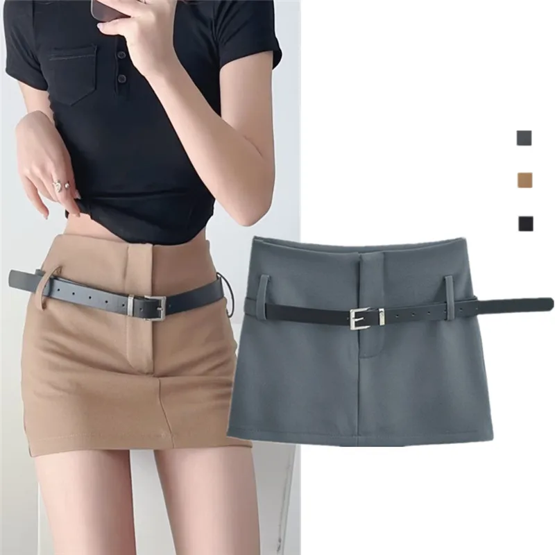 

Ele High Waist Skirt Trendy Street Sle Anti-Light Belted Slimming Wrap Design ort Skirt for Women