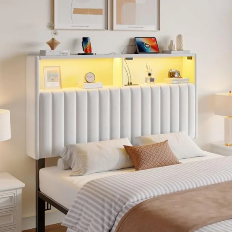 

Headboard for Size Bed with Storage, 60, 000 DIY Color of LED Light, Head Board with USB and Type C Port, Height Adjustable, Ve