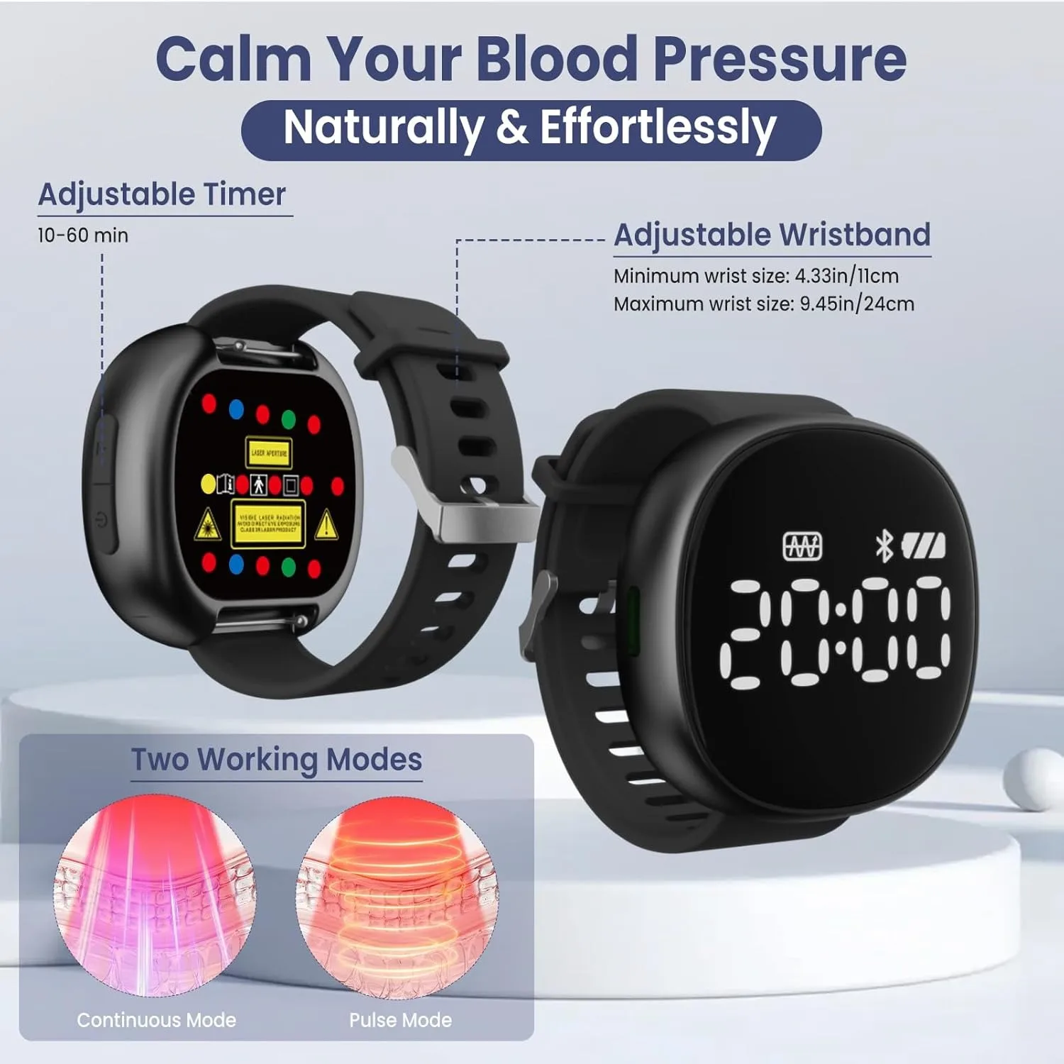 New Wrist Watch Therapy Device 450nm 650nm Red Blue Blood Low Frequency Pulse Treatment Rhinitis Diabetes Health Care