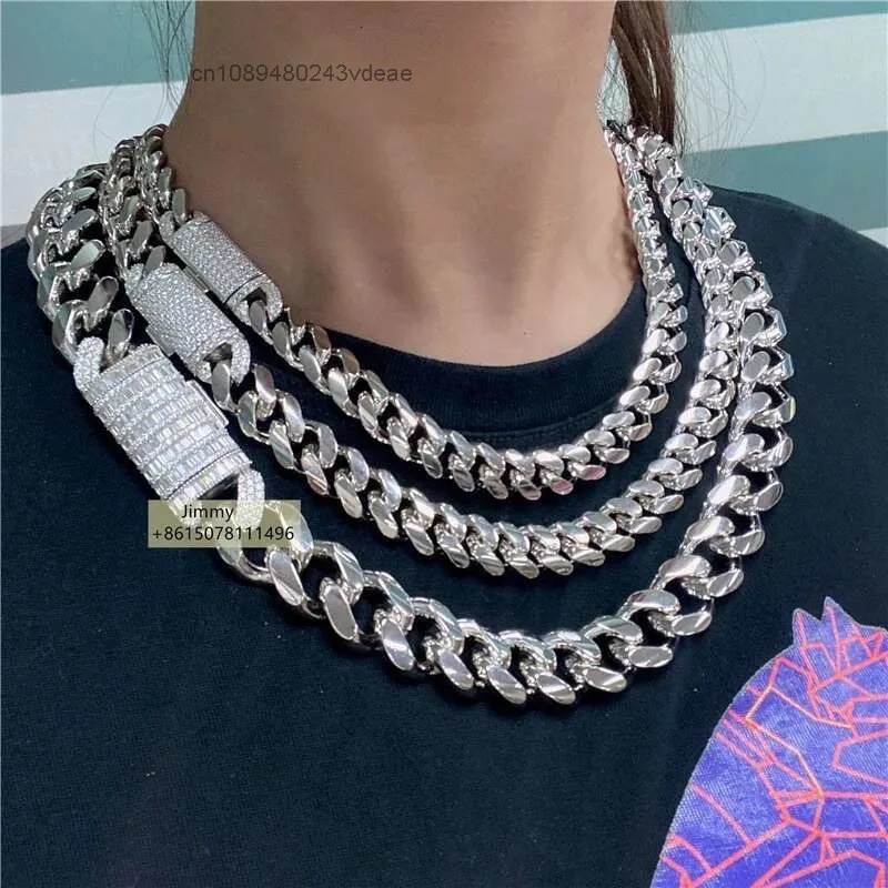 12mm 13mm 18mm Width 925 Silver Hip Hop Style Iced Out Jewelry Vvs Moissanite Clasp Cuban Link Chain.