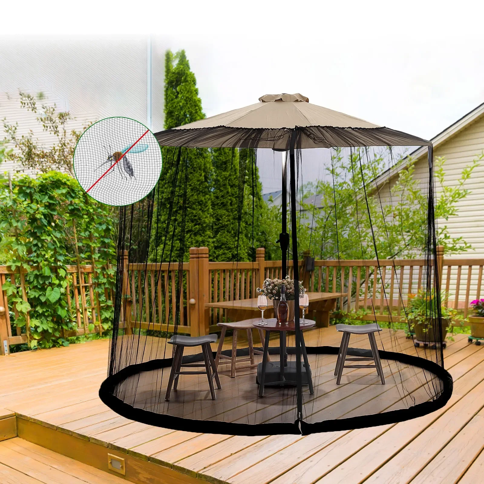 Garden Umbrella Insect Net Foldable Windproof Height Adjustable Washable Balcony Park Patio BBQ Picnic Dining Netting