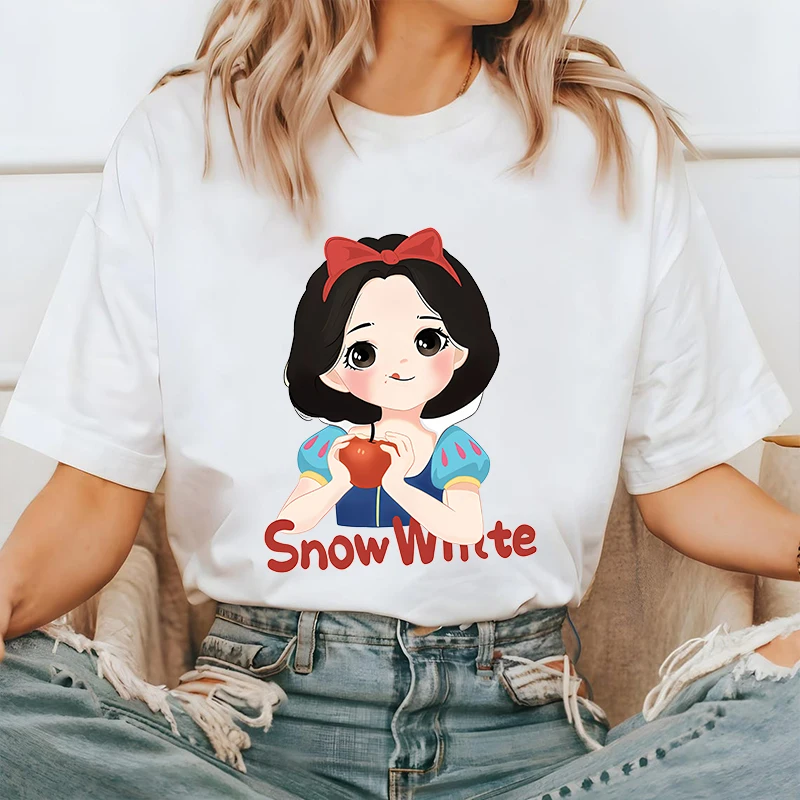 Disney Snow White Printed Women's T-shirt Loose Top Cotton Short Sleeve Casual Women's Clothing