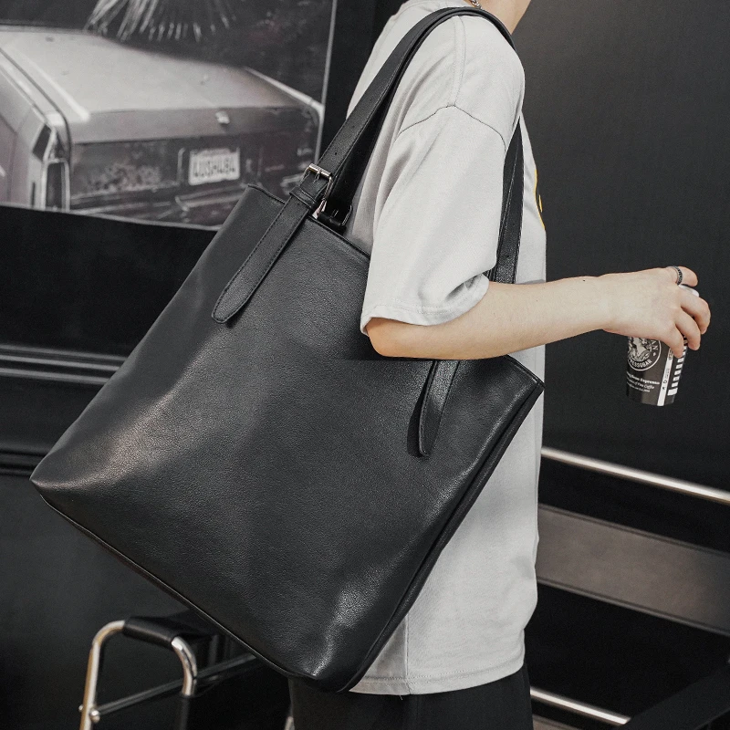 Imagem -02 - Bolsa com Zíper de Grande Capacidade Masculina Bolsala de Couro Macio Casual para Negócios Bolsa de Rua Masculina Bolsa Underam para Laptop Japonesa Estilo Coreano