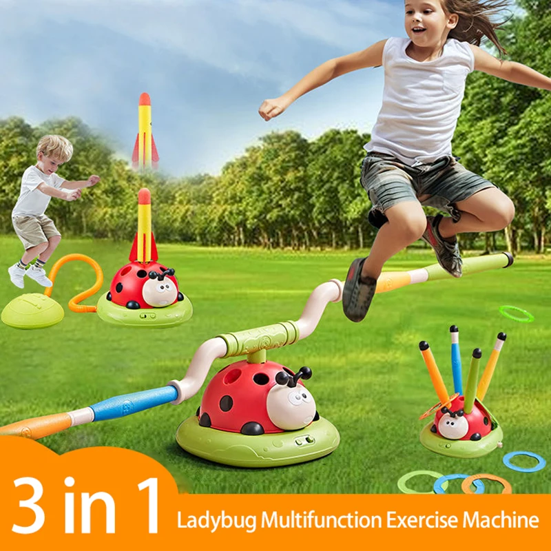 3 in 1 Ladybug Rope Skipping Machine Ferrule Rocket Launcher Toy Outdoor Indoor Multifunction Sports Entertainment Game Toys