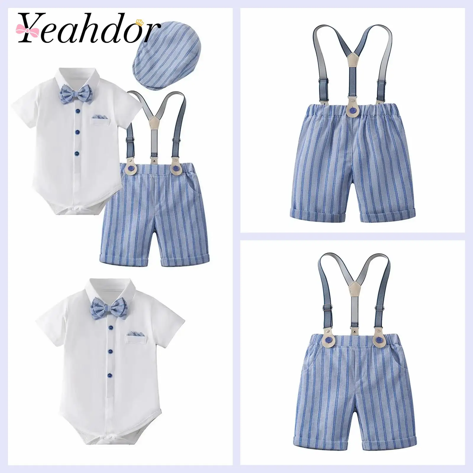 

Striped Toddler Baby Boys Gentleman Clothes Sets Short Sleeve Romper+Suspenders Pants 2Pcs Wedding Suit for Boy Clothing Outfit