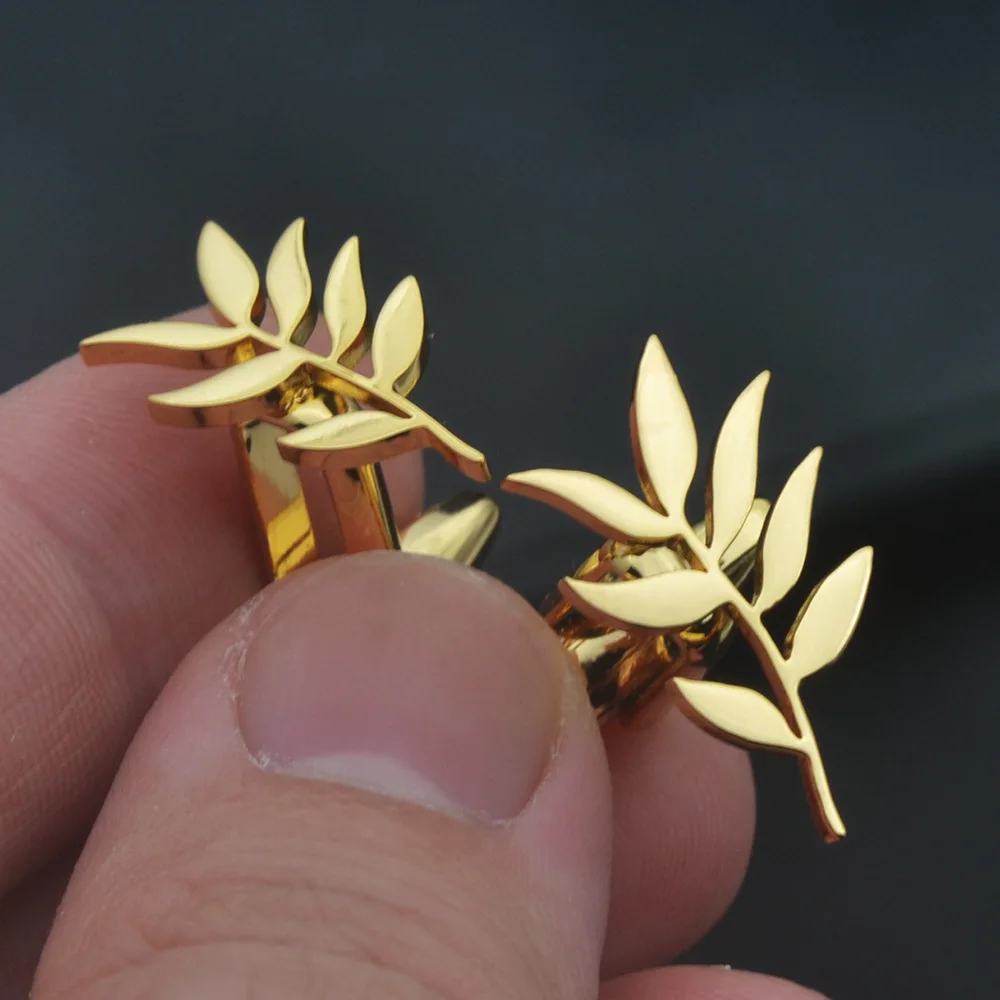 Peace Olive Branch Cufflinks Stainless Steel Texture Men's Formal Sleeve Studs Business Suit Shirt Cufflink Pin Accessories view 4